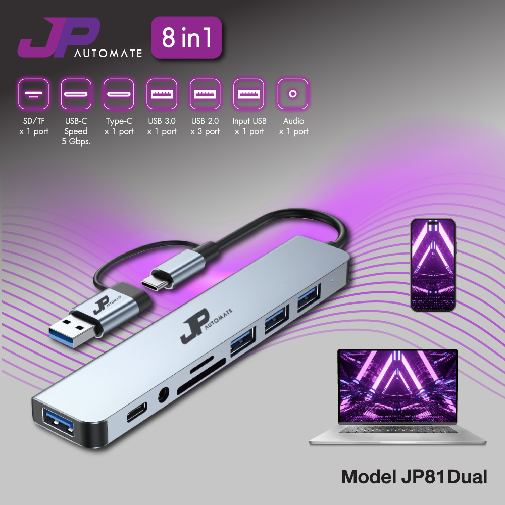 JP AUTOMATE HUB 8 IN 1 DUAL TYPE C+USB (JP81DUAL)